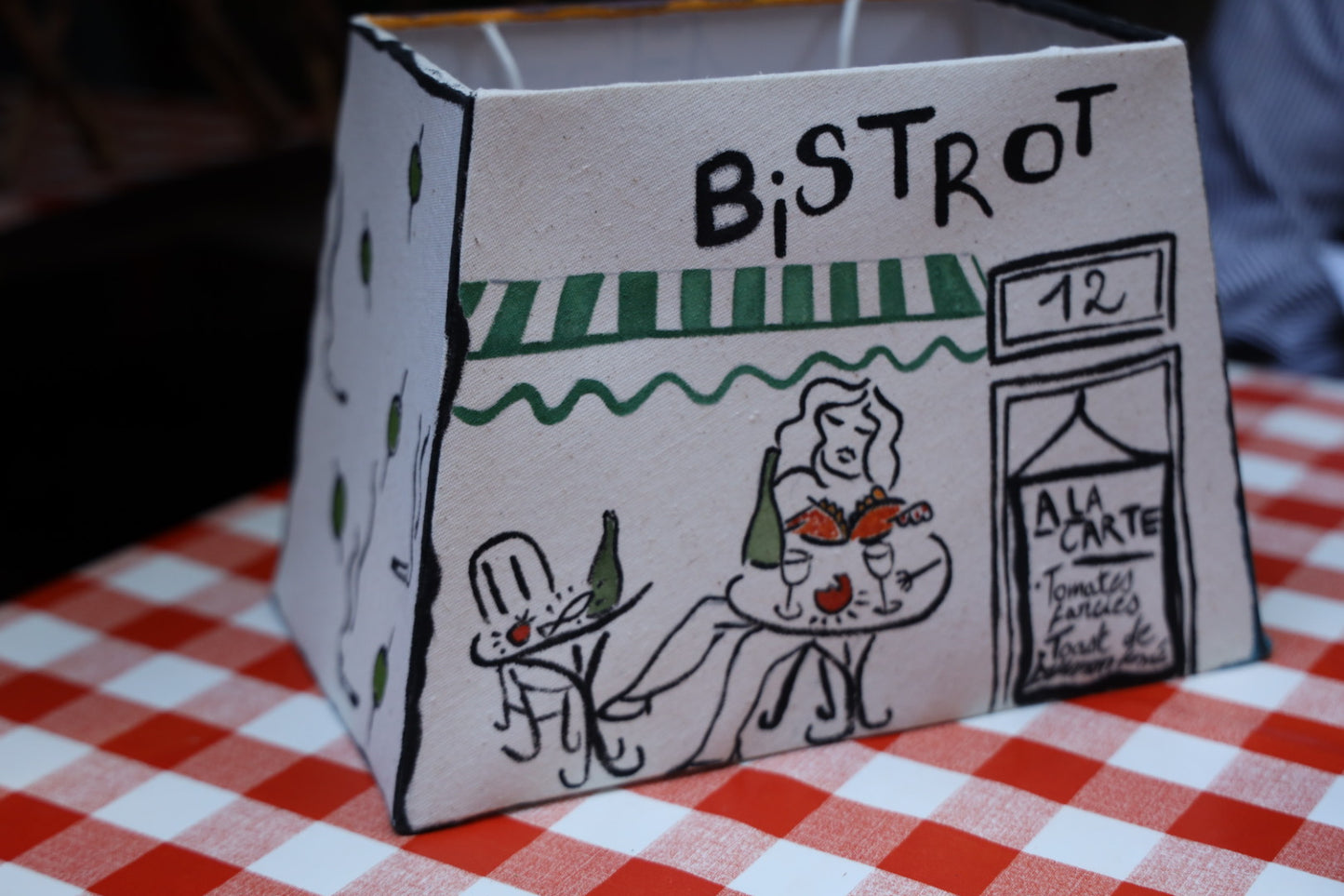 'Bistrot' Hand painted linen lampshade